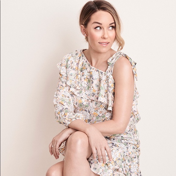 LC Lauren Conrad Daisy Floral Print Flowy Ruffle One-Shoulder Tie Top Size L - Picture 4 of 8